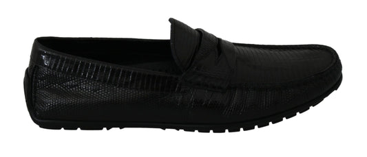 Dolce & Gabbana Black Lizard Leather Flat Loafers Shoes Dolce & Gabbana