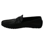 Dolce & Gabbana Black Lizard Leather Flat Loafers Shoes