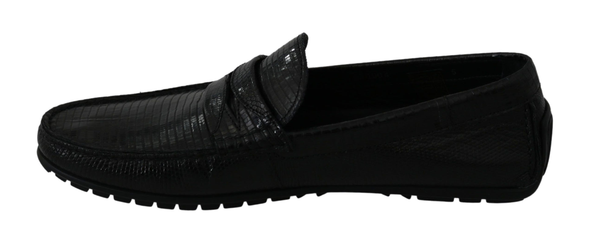 Dolce & Gabbana Black Lizard Leather Flat Loafers Shoes Dolce & Gabbana