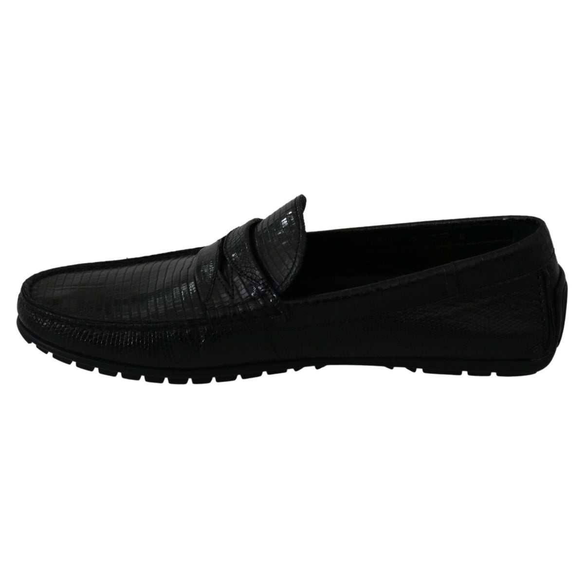 Dolce & Gabbana Black Lizard Leather Flat Loafers Shoes