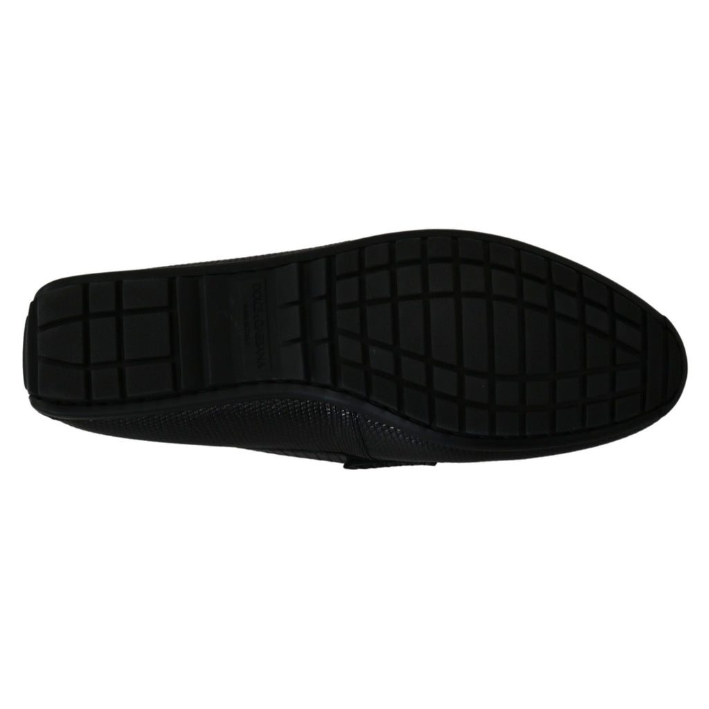 Dolce & Gabbana Black Lizard Leather Flat Loafers Shoes