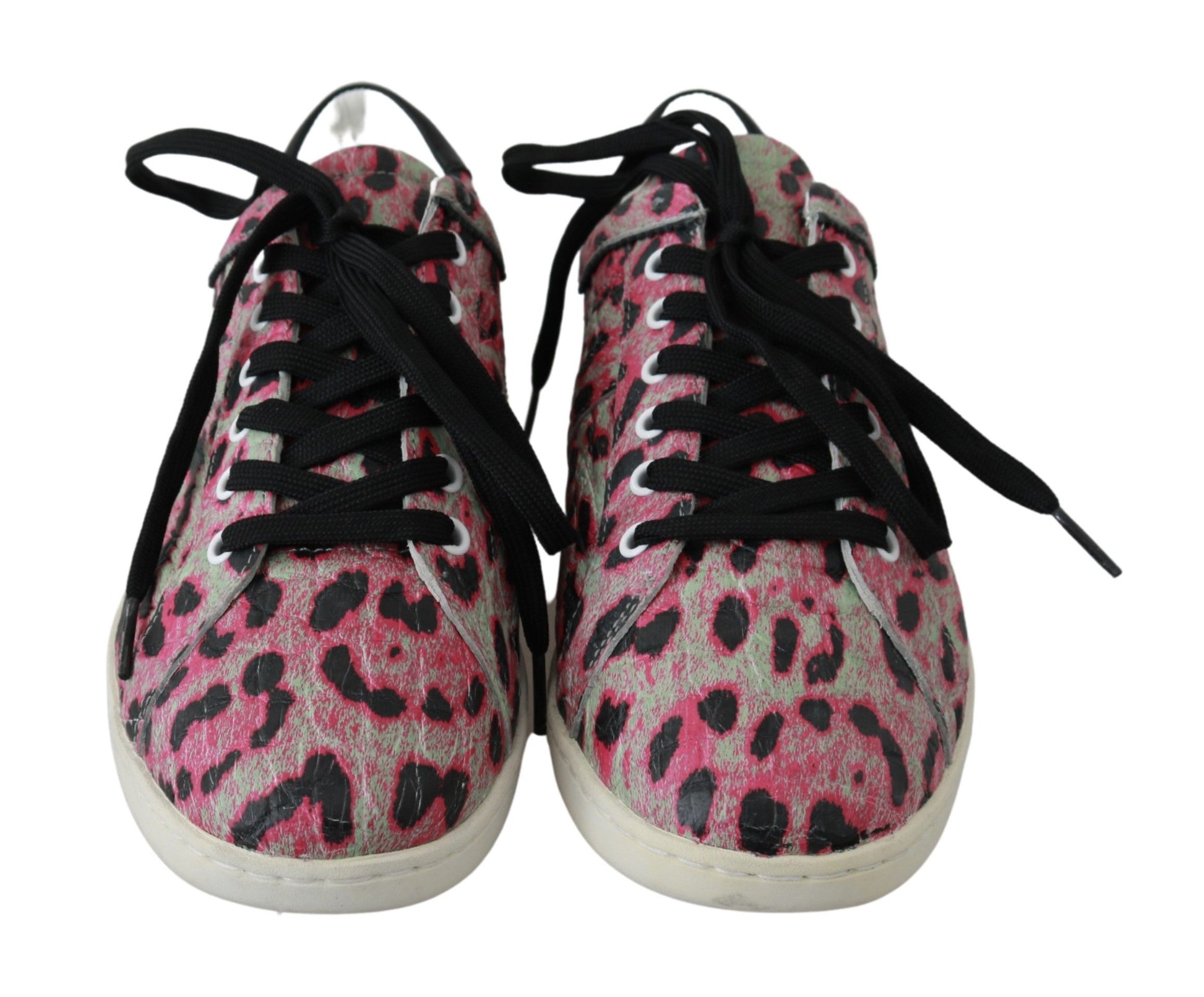Dolce & Gabbana Pink Leopard Print Training Leather Flat Sneakers Dolce & Gabbana