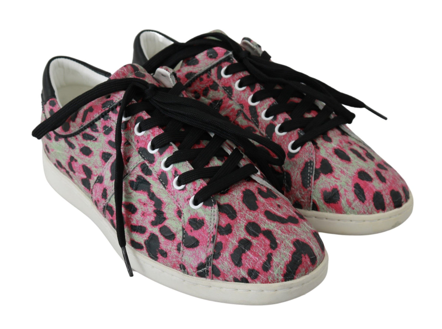Dolce & Gabbana Pink Leopard Print Training Leather Flat Sneakers Dolce & Gabbana