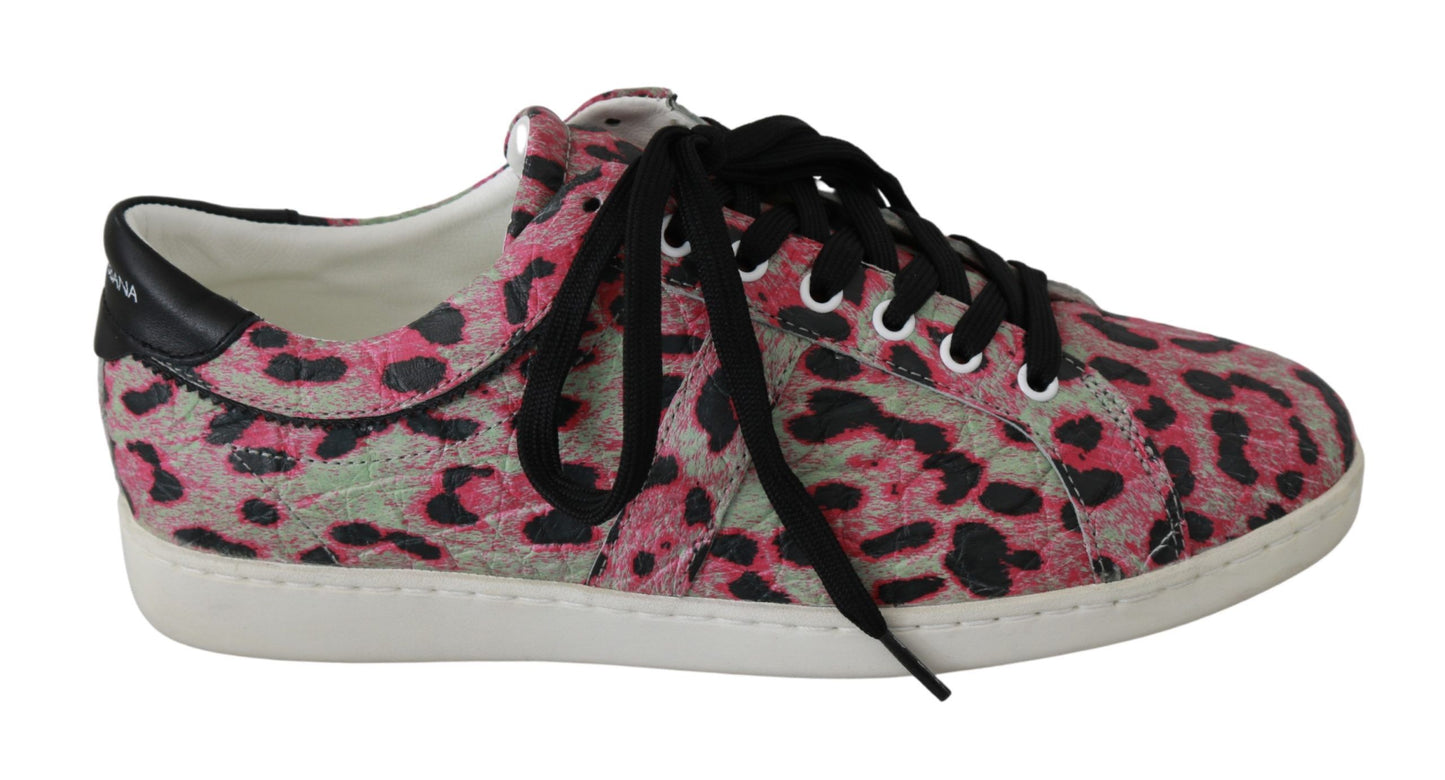 Dolce & Gabbana Pink Leopard Print Training Leather Flat Sneakers Dolce & Gabbana
