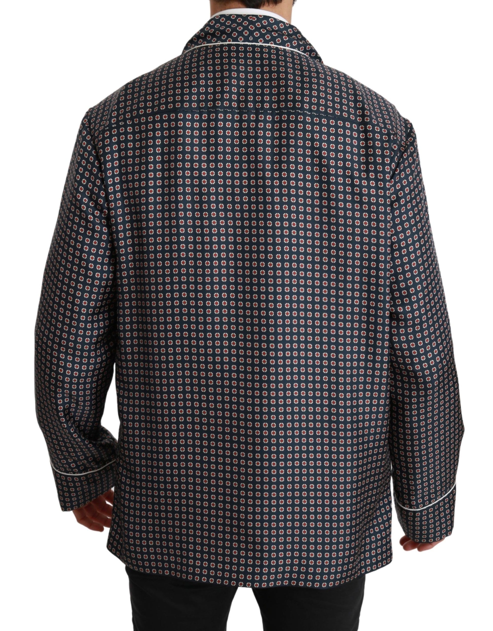 Dolce & Gabbana Navy Blue Patterned Double Breasted Coat Jacket Dolce & Gabbana