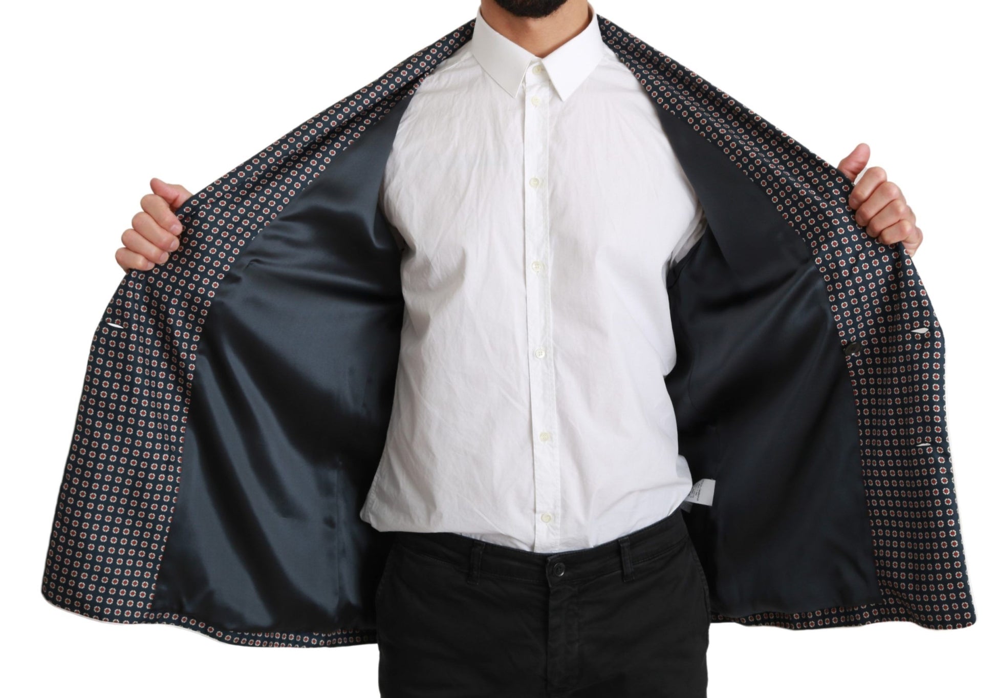 Dolce & Gabbana Navy Blue Patterned Double Breasted Coat Jacket Dolce & Gabbana