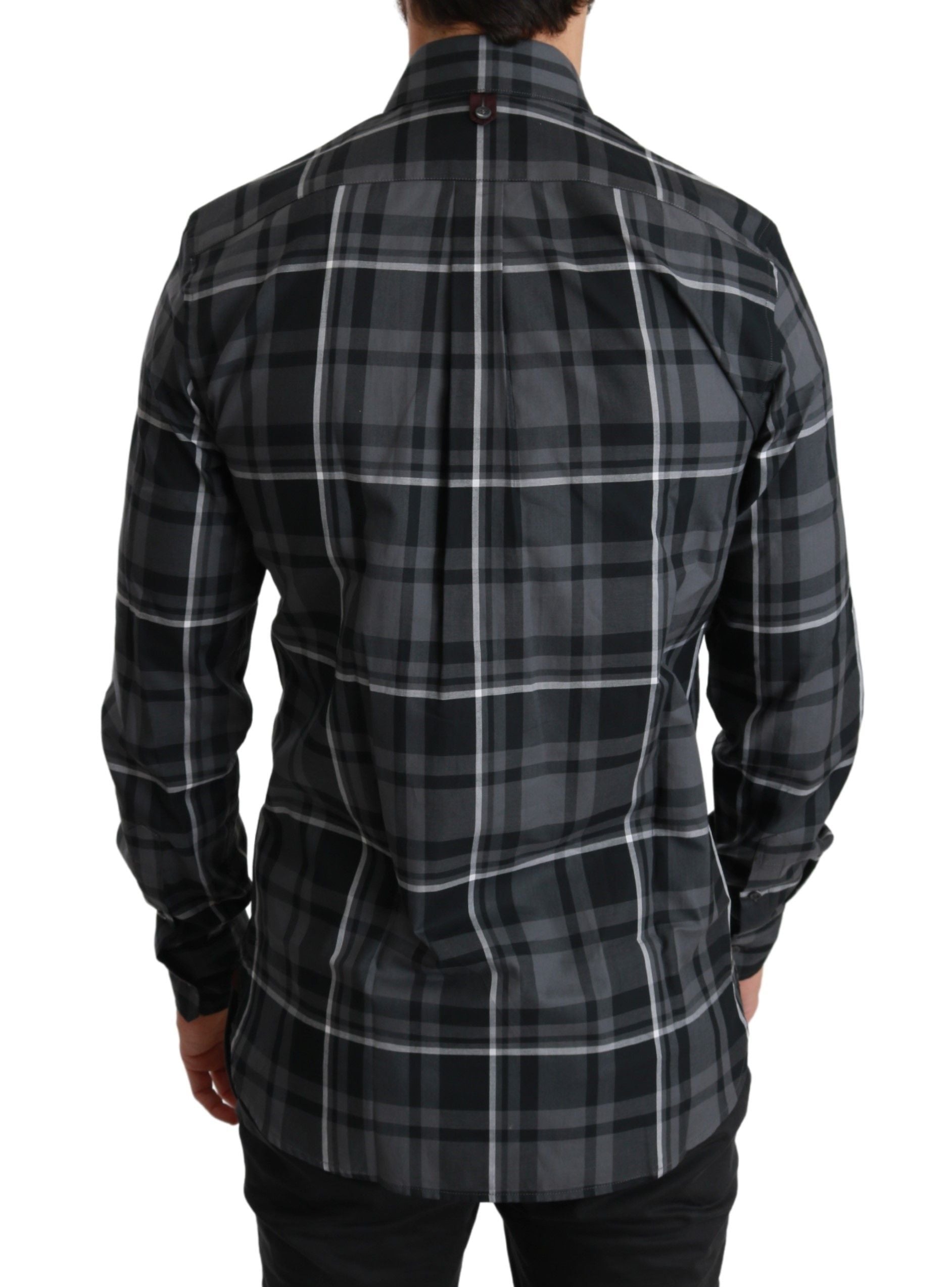 Dolce & Gabbana Gray Checkered Heart Collar MARTINI Shirt Dolce & Gabbana