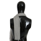 Costume National Gray Fringe Neck Wrap Cotton Scarf