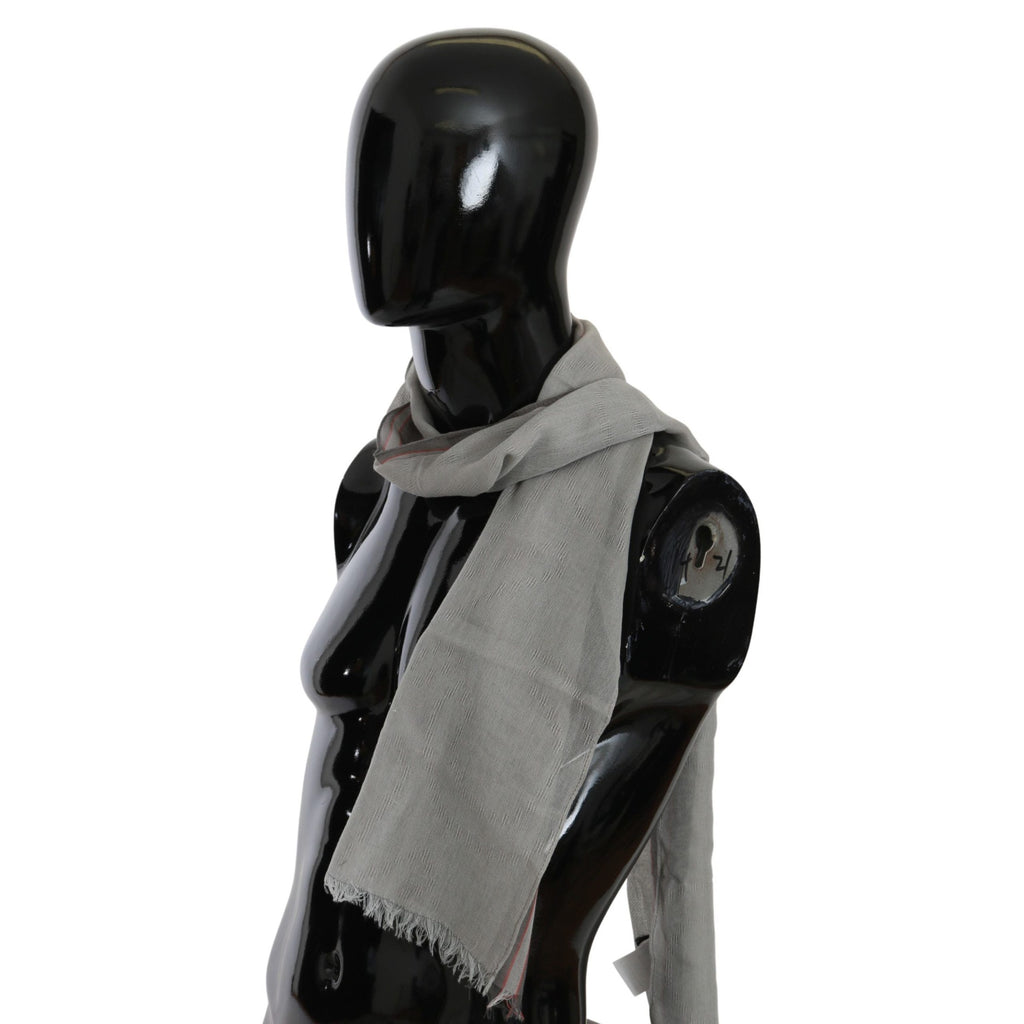 Costume National Gray Fringe Neck Wrap Cotton Scarf