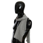 Costume National Gray Fringe Neck Wrap Cotton Scarf