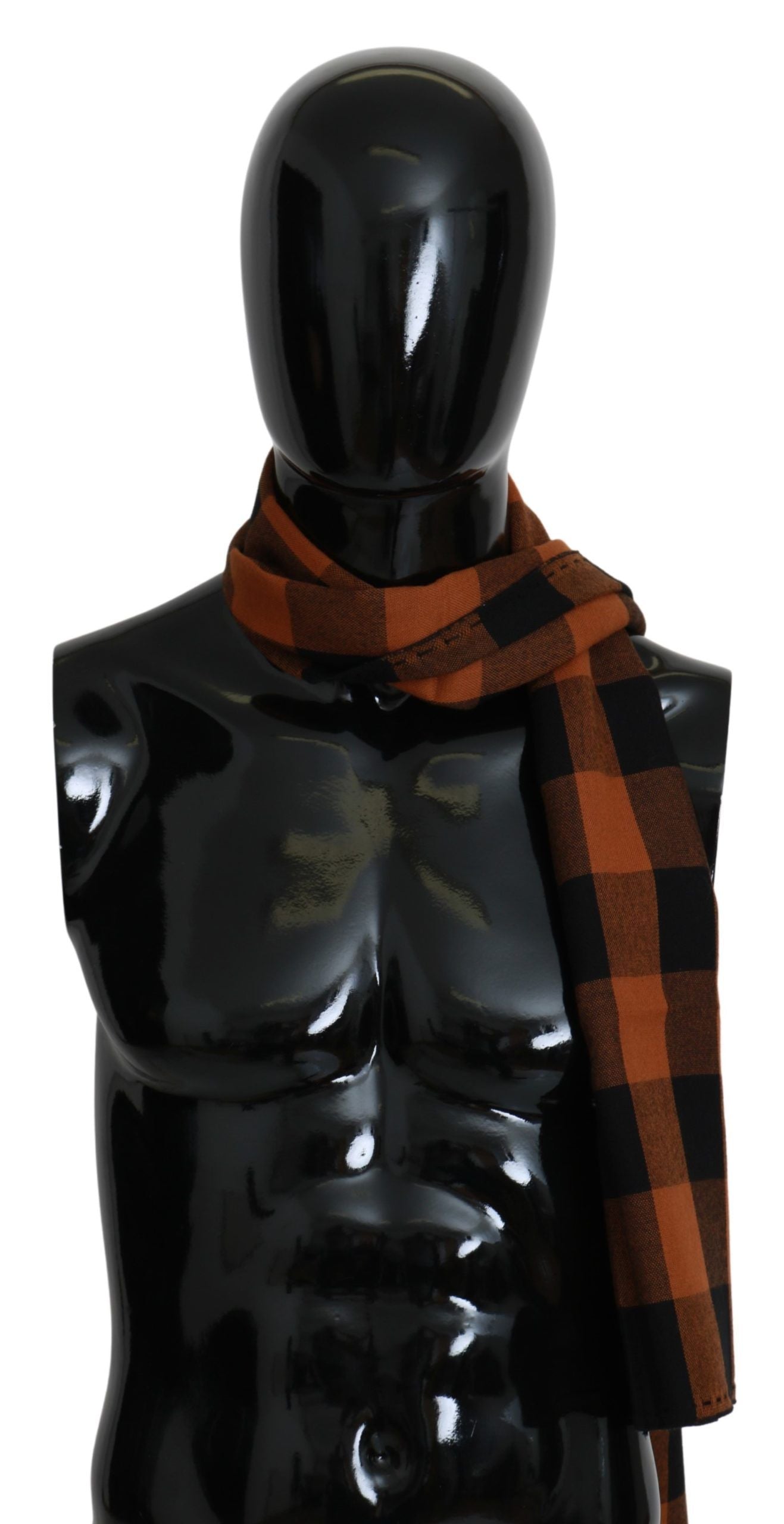Costume National Orange Check Neck Wrap Shawl Scarf Costume National