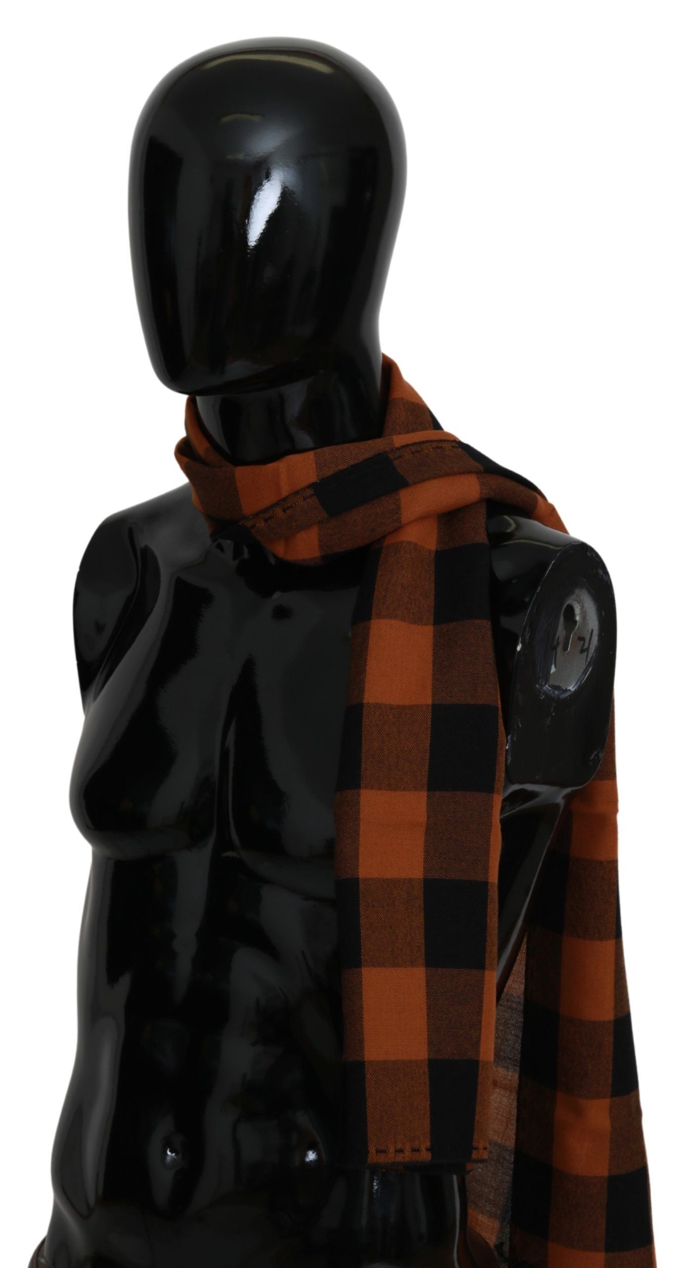 Costume National Orange Check Neck Wrap Shawl Scarf Costume National