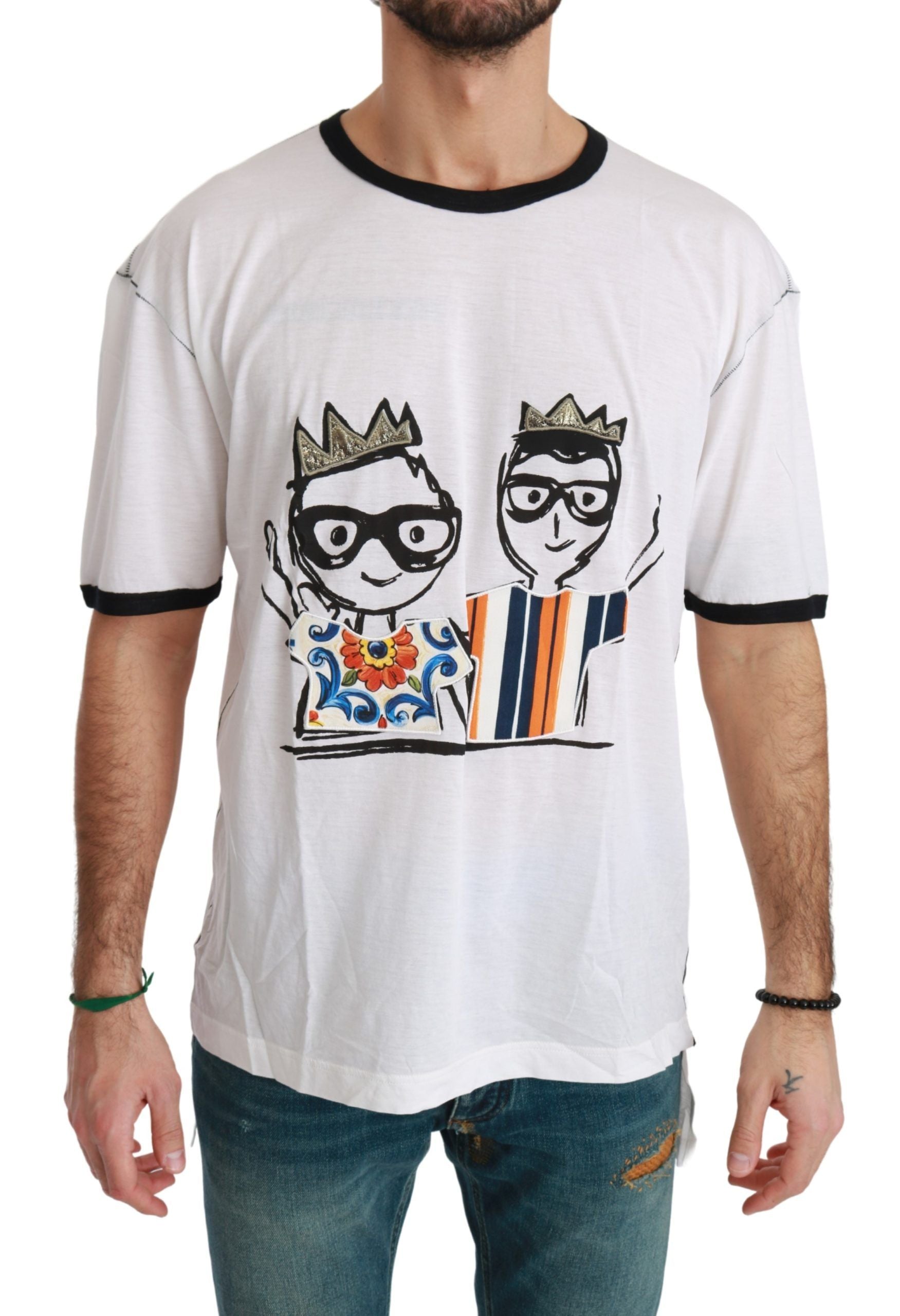 Dolce & Gabbana White Men Print #dgfamily Cotton T-shirt Dolce & Gabbana