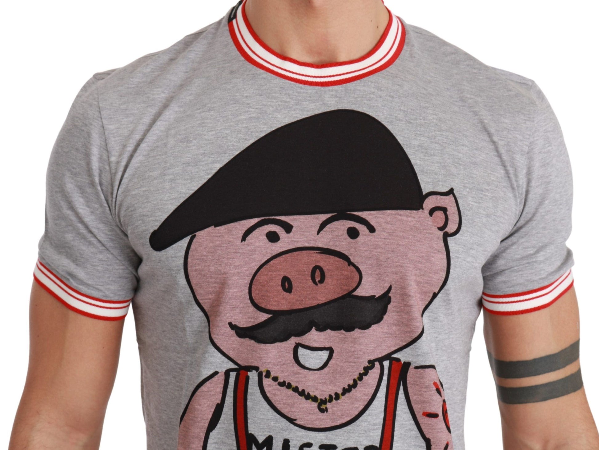 Dolce & Gabbana Gray Cotton Top 2019 Year of the Pig T-shirt Dolce & Gabbana