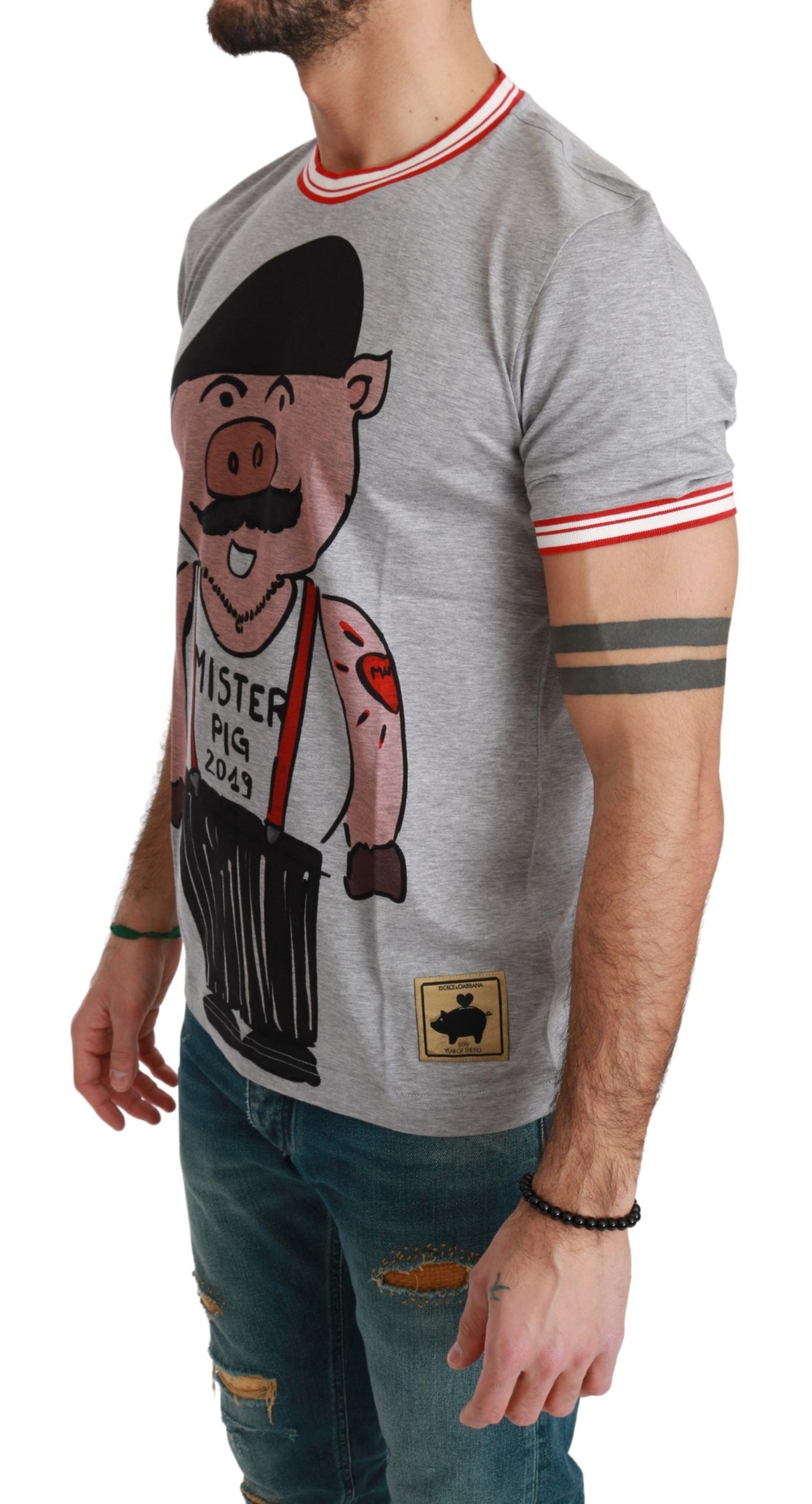 Dolce & Gabbana Gray Cotton Top 2019 Year of the Pig T-shirt Dolce & Gabbana