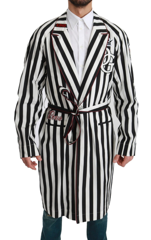 Dolce & Gabbana Black Coat Nightgown White Cotton Robe Dolce & Gabbana