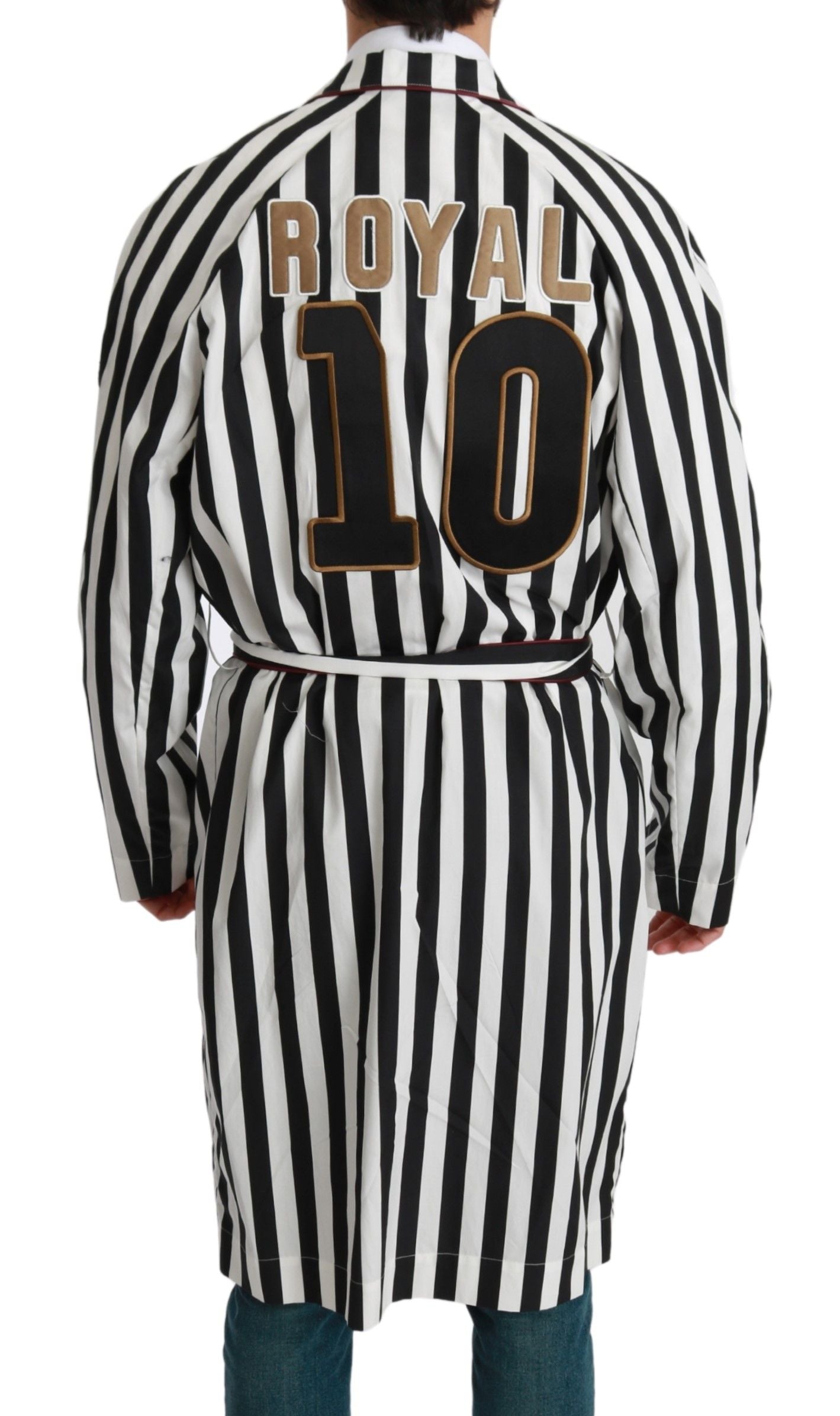 Dolce & Gabbana Black Coat Nightgown White Cotton Robe Dolce & Gabbana