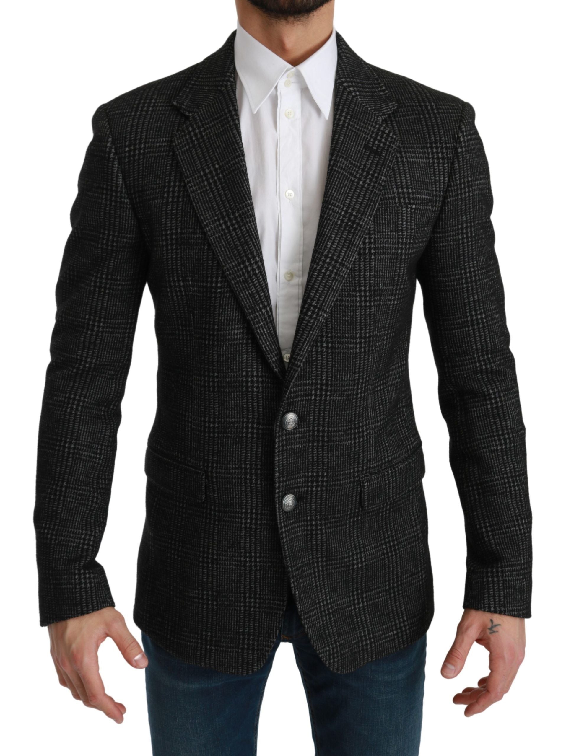 Dolce & Gabbana Gray Plaid Check Slim Fit Jacket Blazer Dolce & Gabbana