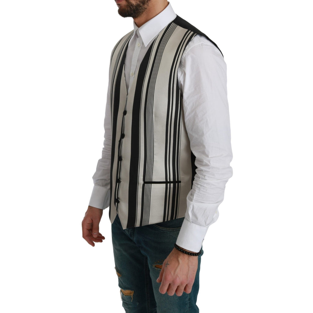 Dolce & Gabbana White Black Stripes Waistcoat Formal Vest