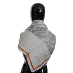 Costume National Gray Orange Silk Floral Foulard Wrap Scarf