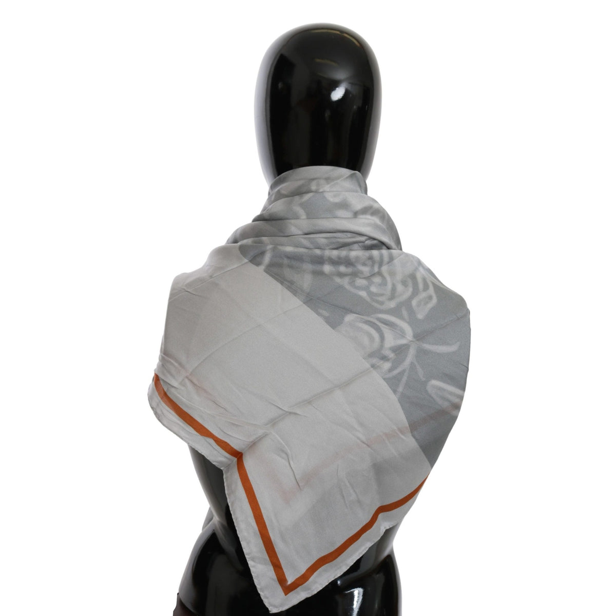 Costume National Gray Orange Silk Floral Foulard Wrap Scarf