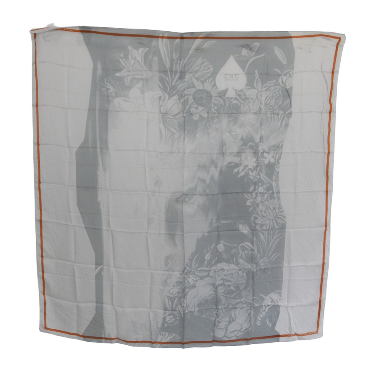 Costume National Gray Orange Silk Floral Foulard Wrap Scarf