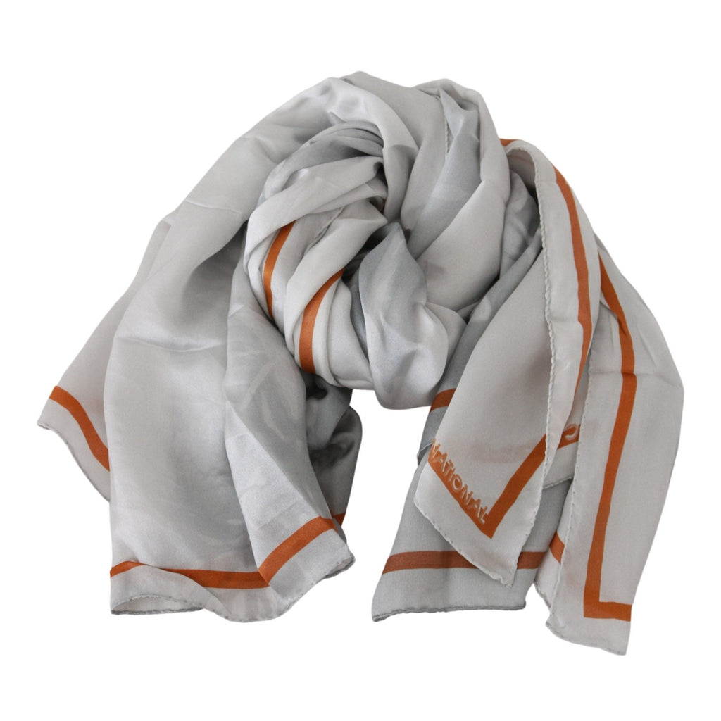 Costume National Gray Orange Silk Floral Foulard Wrap Scarf