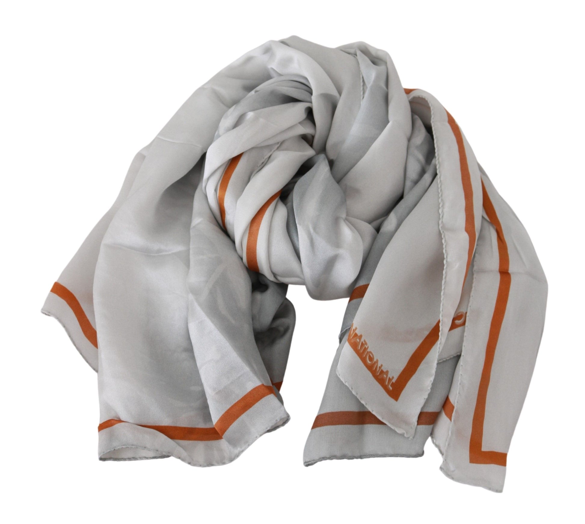 Costume National Gray Orange Silk Floral Foulard Wrap Scarf Costume National