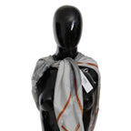 Costume National Gray Orange Silk Floral Foulard Wrap Scarf