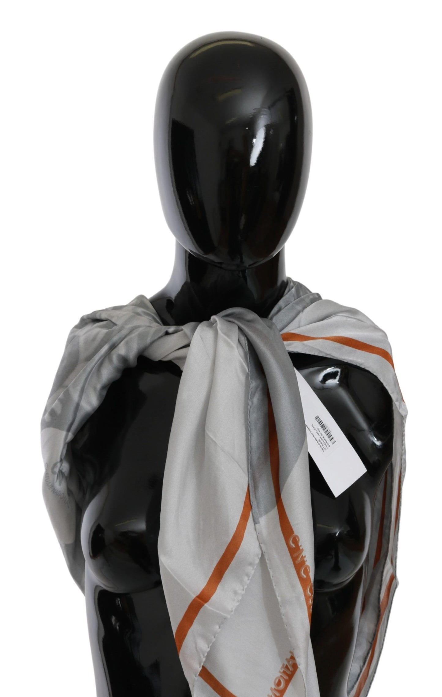 Costume National Gray Orange Silk Floral Foulard Wrap Scarf Costume National