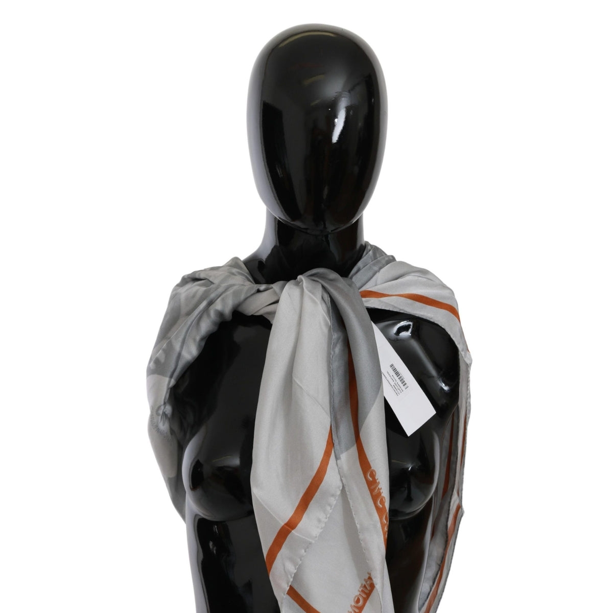 Costume National Gray Orange Silk Floral Foulard Wrap Scarf