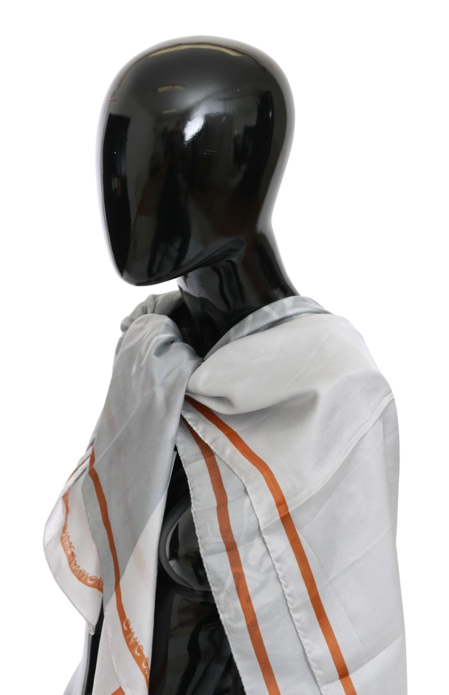 Costume National Gray Red Silk Shawl Foulard Wrap Scarf Costume National