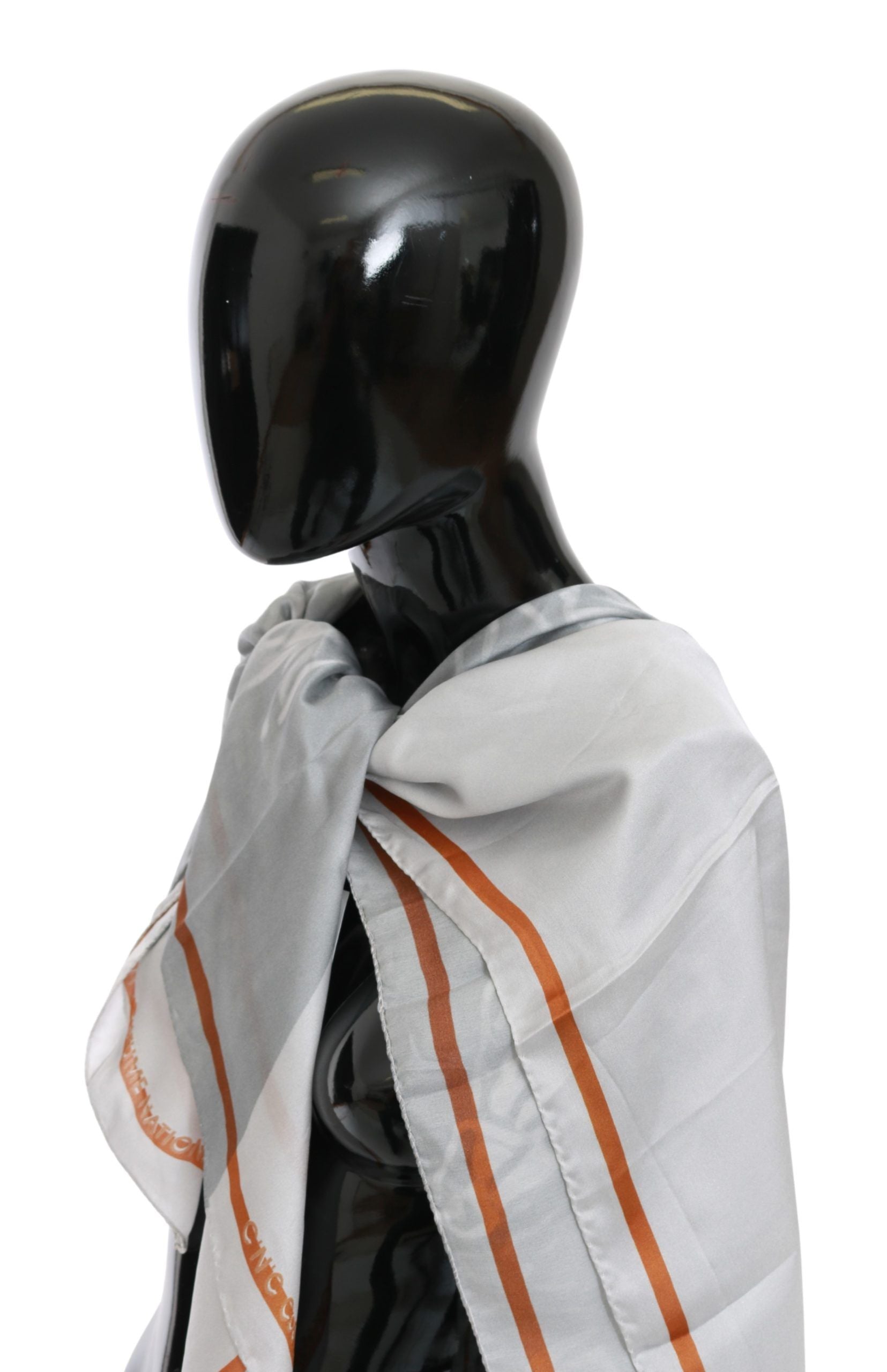 Costume National Gray Red Silk Shawl Foulard Wrap Scarf Costume National