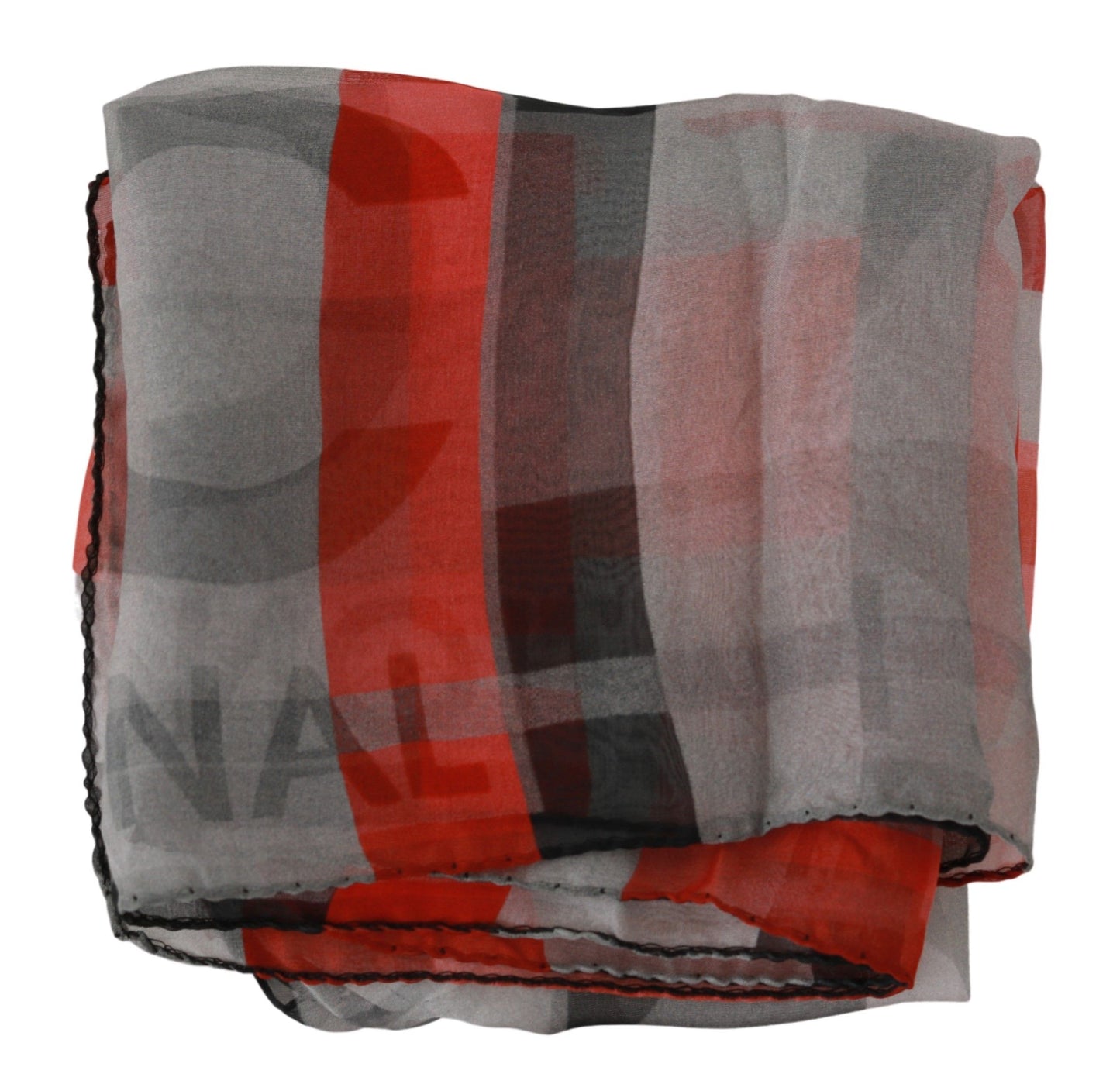 Costume National Red 100% Silk Branded Gray Scarf Costume National