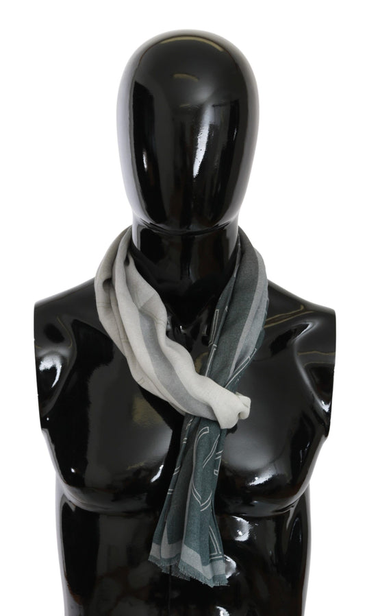 GF Ferre Gray Wool Viscose Foulard Patterned Branded Scarf