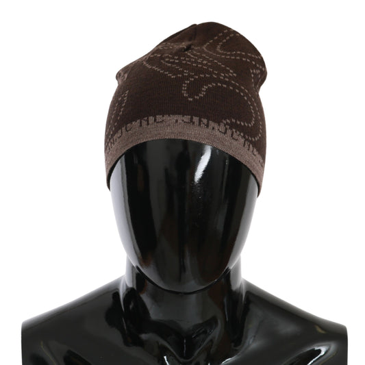 Costume National Beanie Brown Wool Blend Branded Hat Costume National