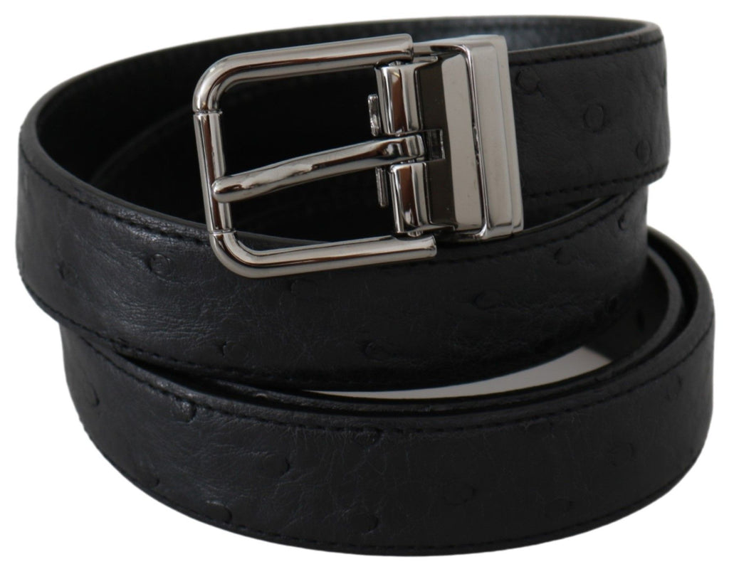 Dolce & Gabbana black exotic skin pattern belt with silver buckle, showcasing luxurious texture and stylish design.