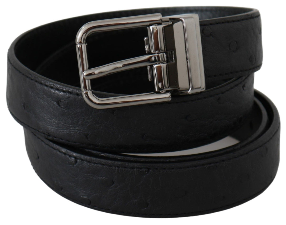Dolce & Gabbana black exotic skin pattern belt with silver buckle, showcasing luxurious texture and stylish design.