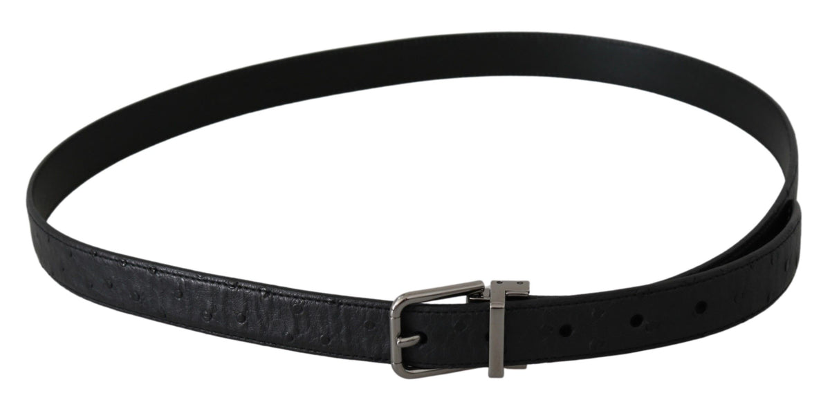 Dolce & Gabbana black exotic skin patterned silver buckle belt with luxurious leather and detailed design.