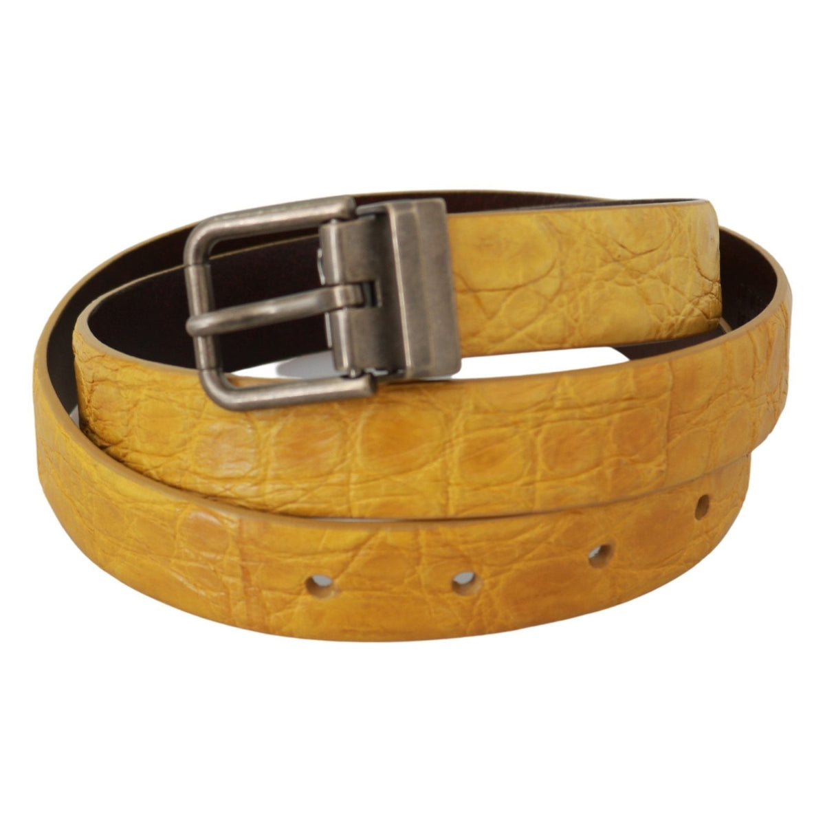 Dolce & Gabbana Yellow Exotic Skin Leather Grey Buckle Belt