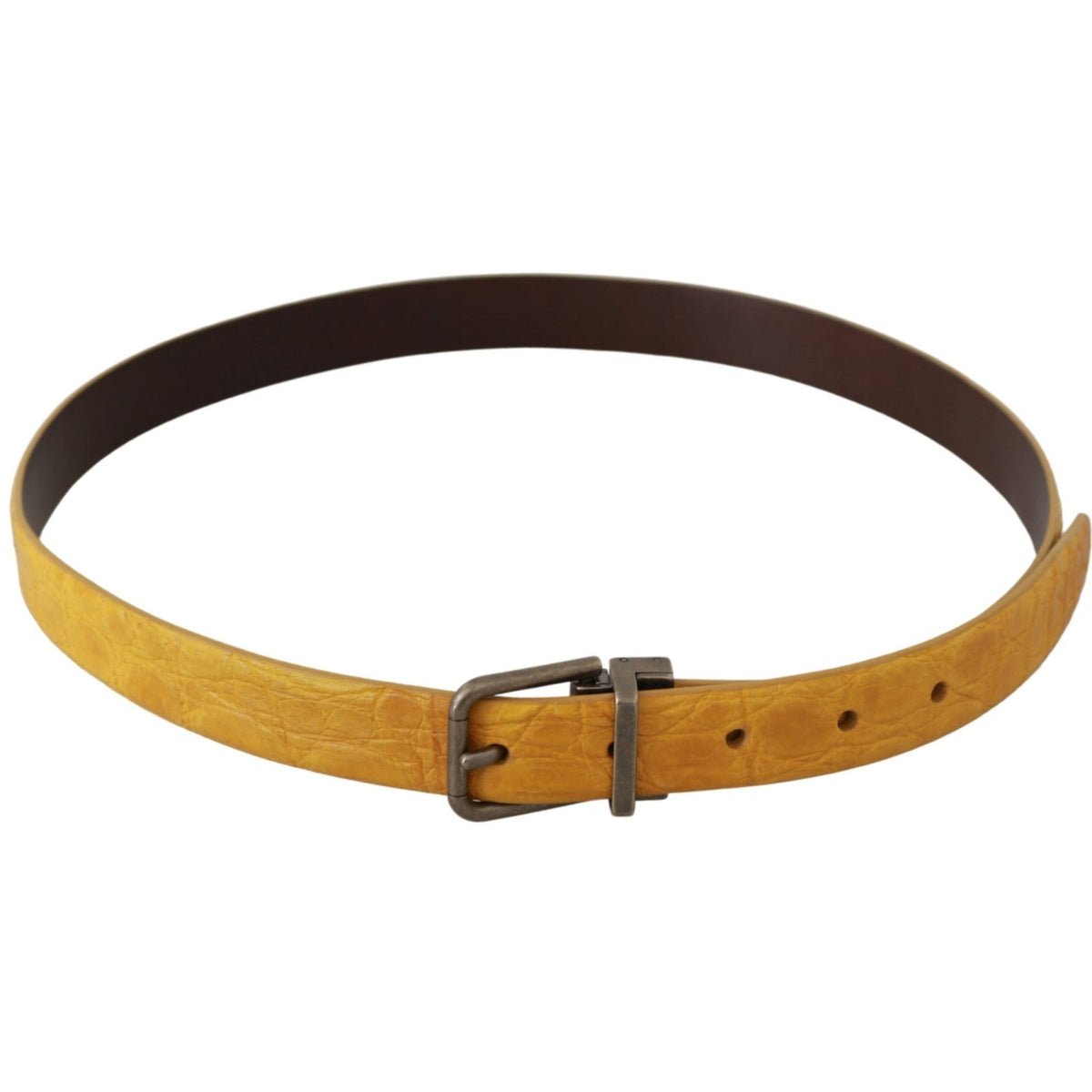 Dolce & Gabbana Yellow Exotic Skin Leather Grey Buckle Belt