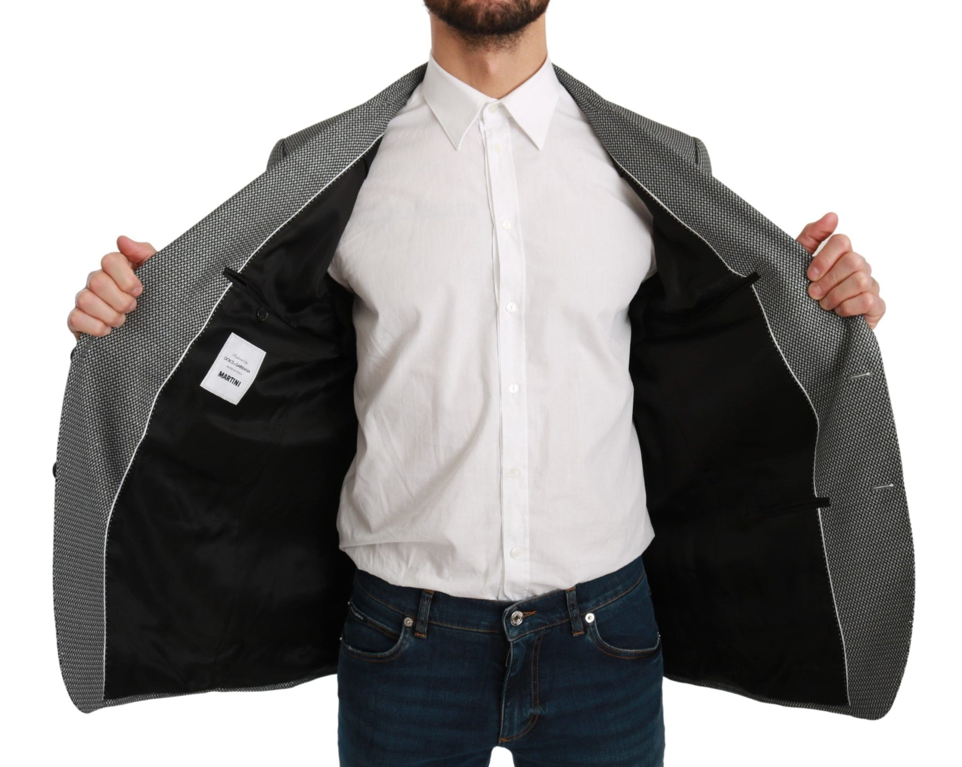 Dolce & Gabbana Gray Slim Fit Formal MARTINI Blazer Dolce & Gabbana
