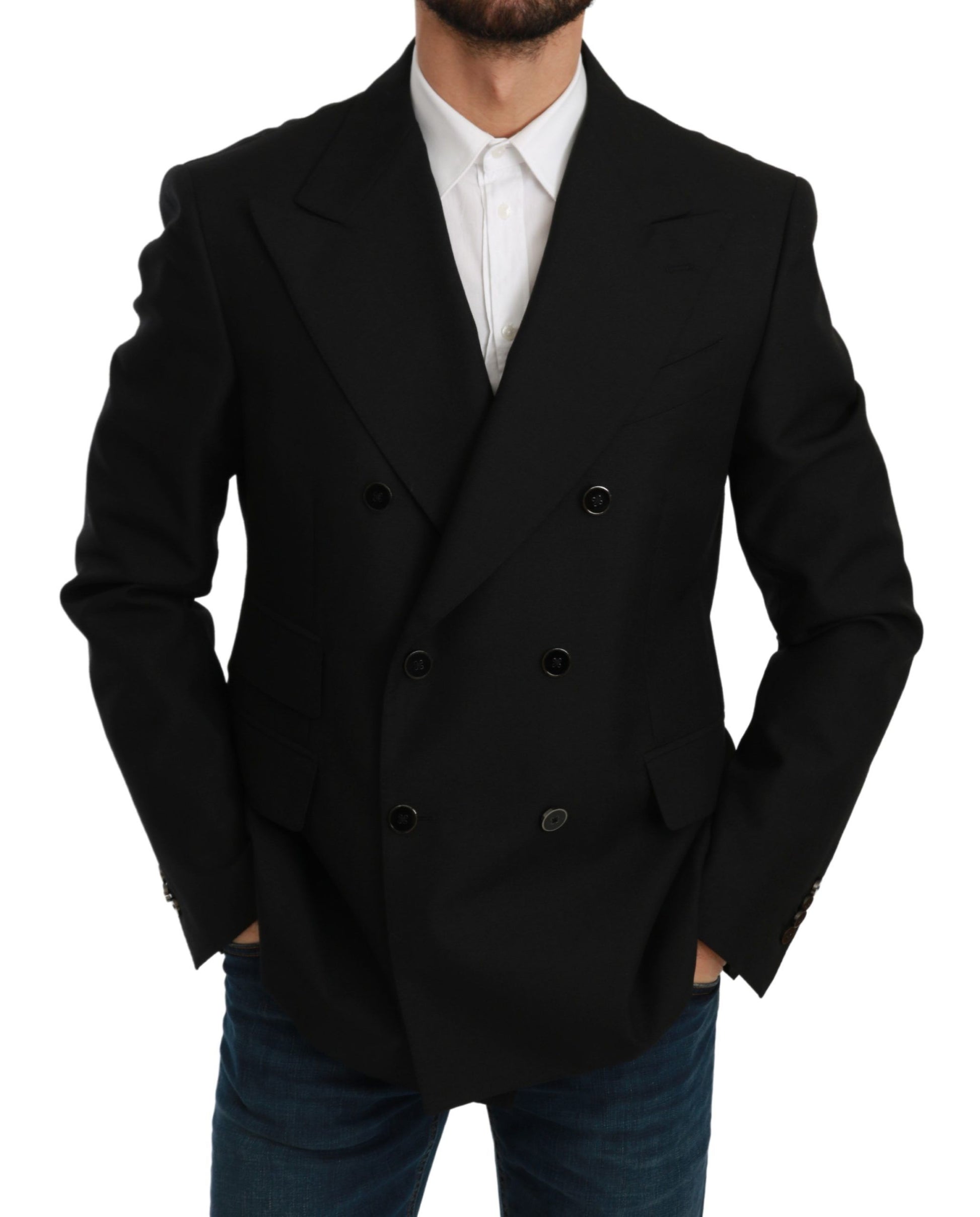 Dolce & Gabbana Black Slim Fit Jacket Coat Wool Blazer Dolce & Gabbana