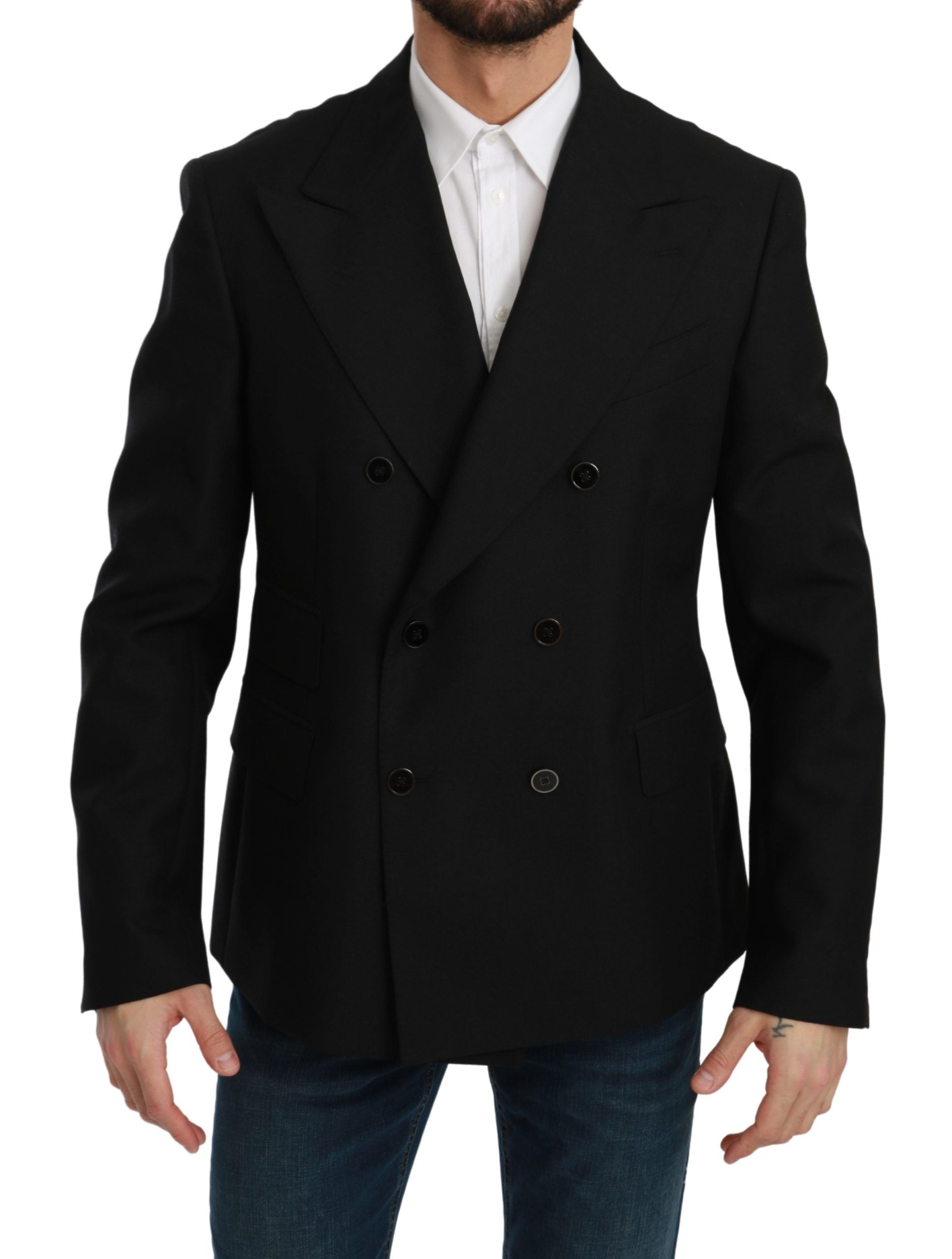Dolce & Gabbana Black Slim Fit Jacket Coat Wool Blazer Dolce & Gabbana