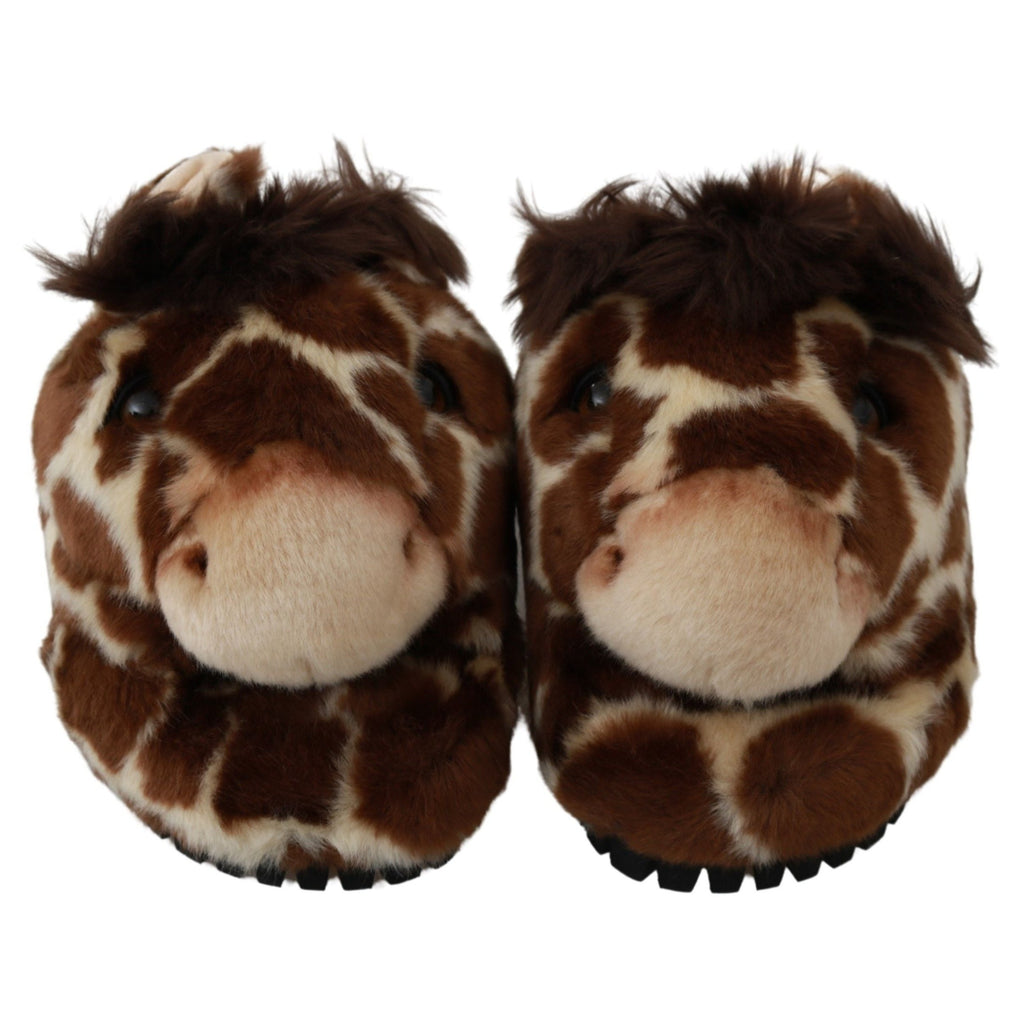 Dolce & Gabbana Brown Giraffe Slippers Flats Sandals Shoes