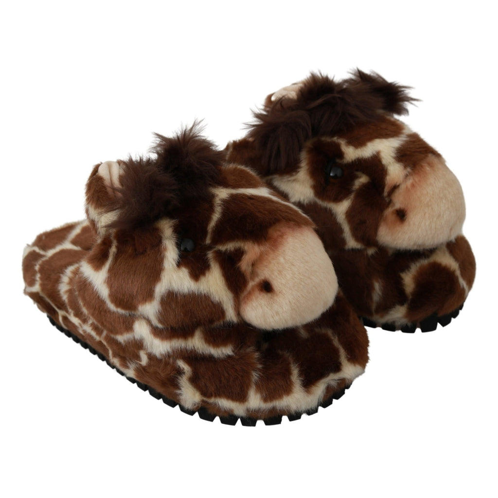 Dolce & Gabbana Brown Giraffe Slippers Flats Sandals Shoes