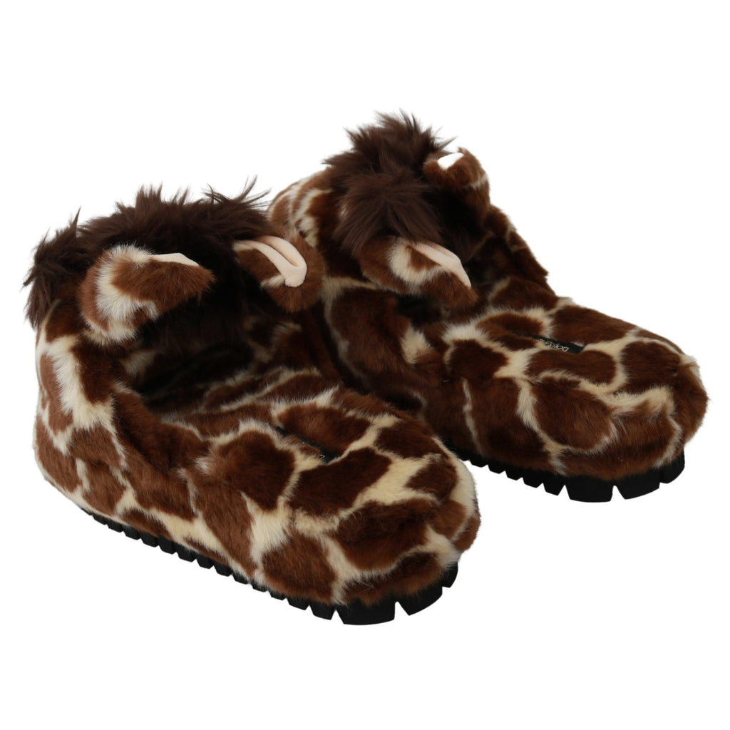 Dolce & Gabbana Brown Giraffe Slippers Flats Sandals Shoes