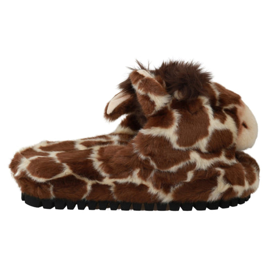 Dolce & Gabbana Brown Giraffe Slippers Flats Sandals Shoes Dolce & Gabbana
