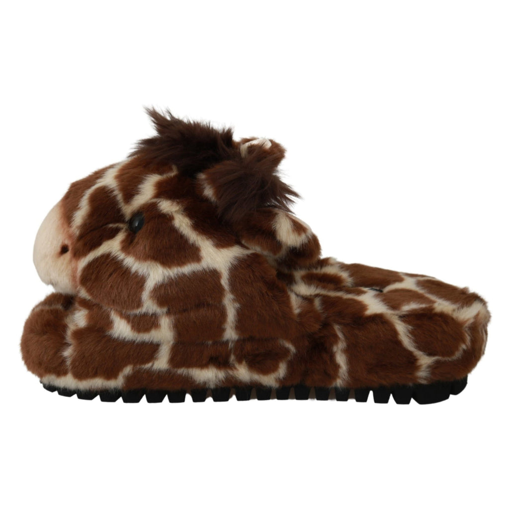 Dolce & Gabbana Brown Giraffe Slippers Flats Sandals Shoes