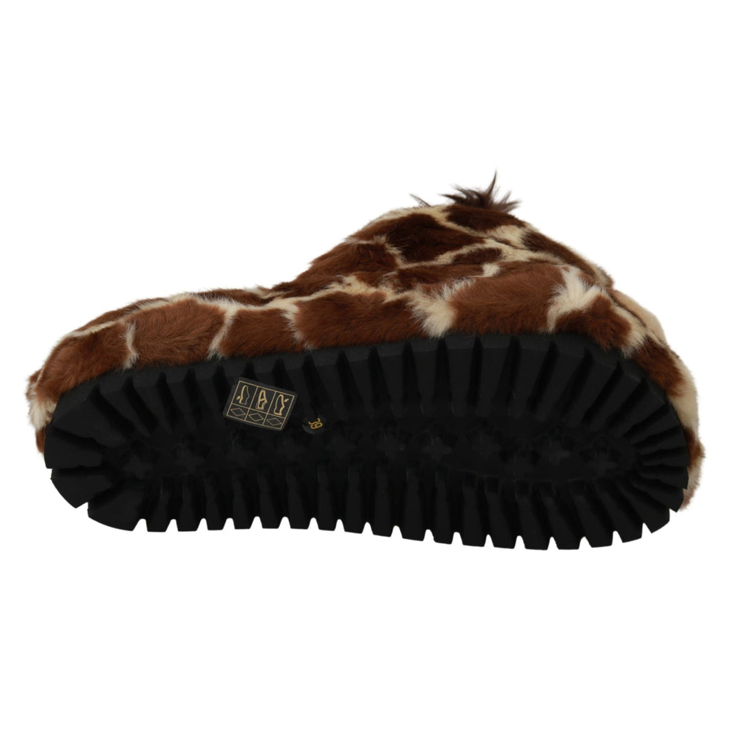 Dolce & Gabbana Brown Giraffe Slippers Flats Sandals Shoes